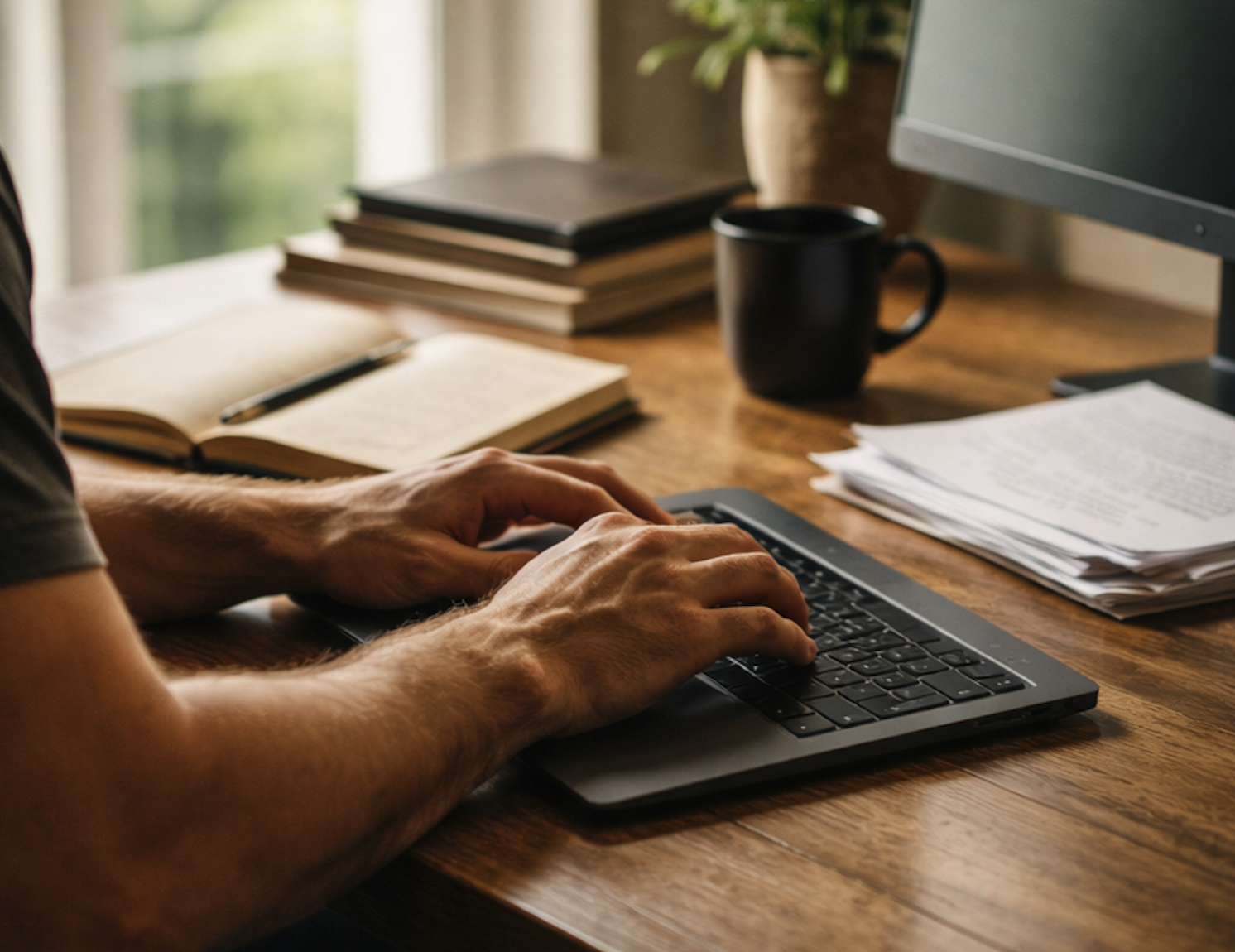 Writer typing on laptop